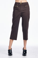 Larry Levine Front Zipper Capris Chocolate 4 Capris - Tophatter Daily Deals