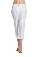 Larry Levine Front Zipper Capris White Capris - Tophatter Daily Deals