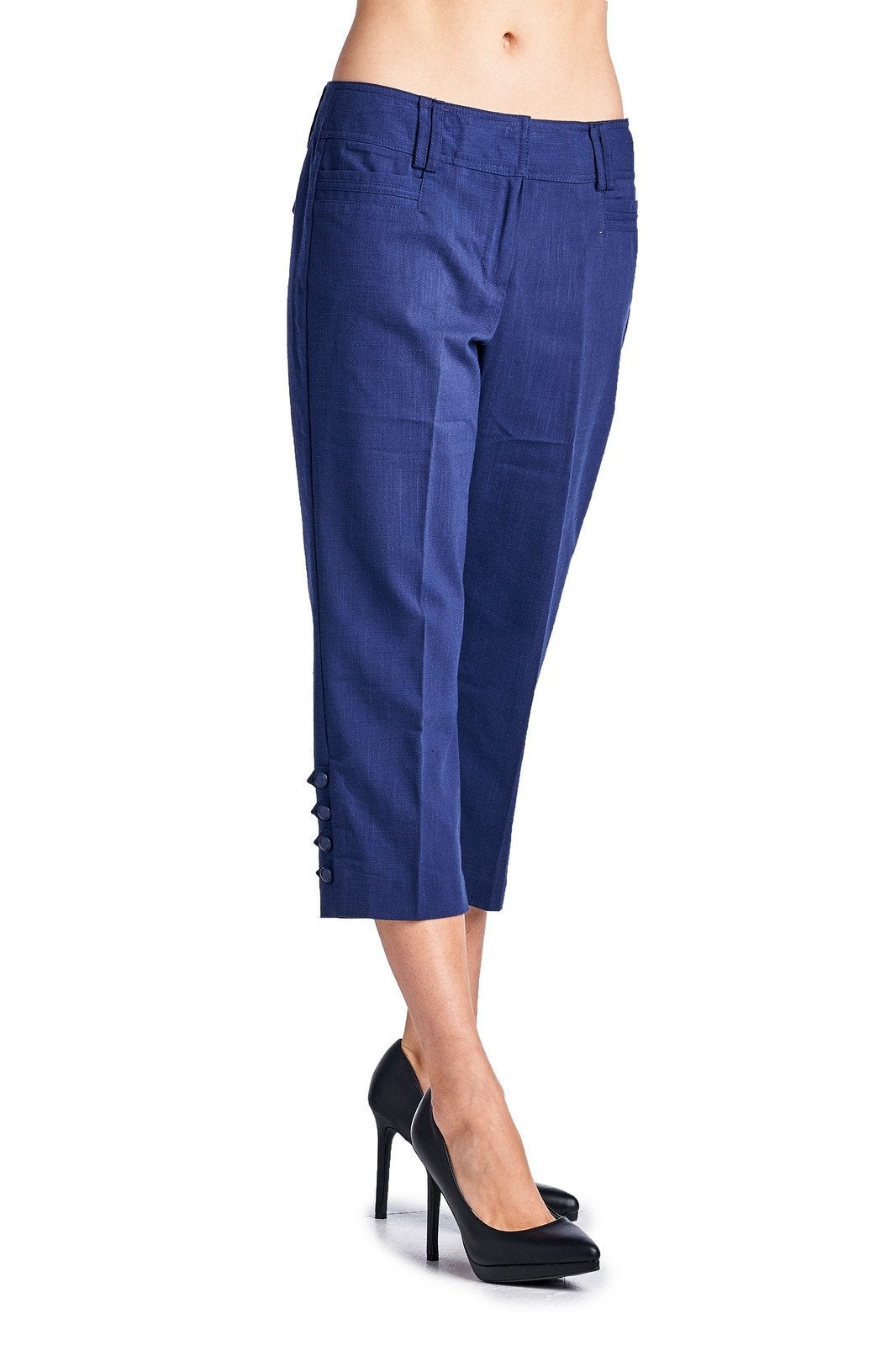 Larry Levine Ocean Blue Stretch Capris Capris - Tophatter Daily Deals