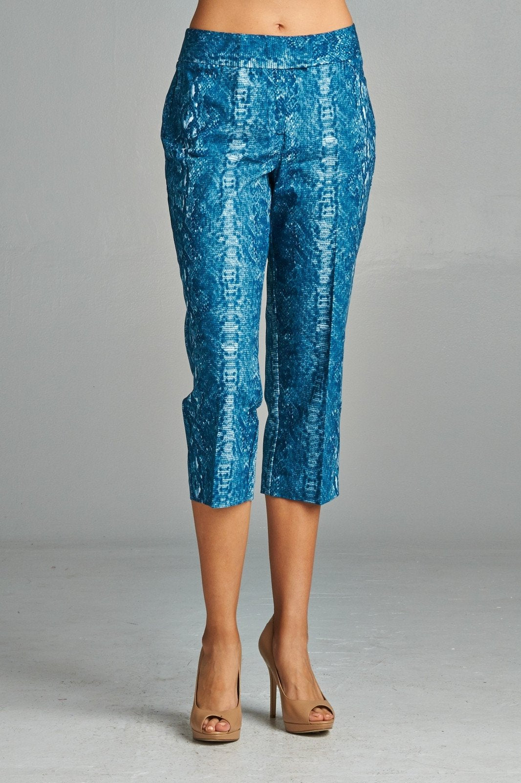 Women's Printed Capris 16 Navy Grey Capris - Tophatter Daily Deals