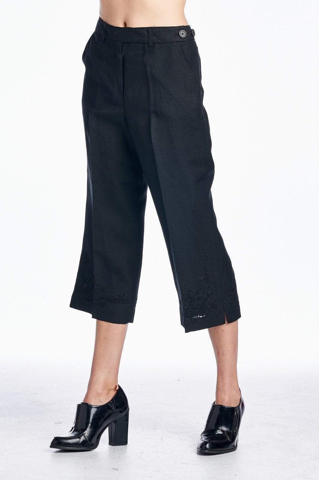 Larry Levine Capris with Tonal Embroider at Hem Capris - Tophatter Daily Deals