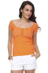 Women's Textured Knit Stretch Cap Sleeve Top OS Orange 5 Tops - Tophatter Daily Deals