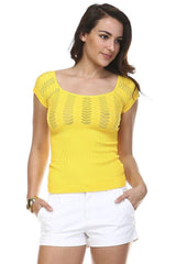 Women's Textured Knit Stretch Cap Sleeve Top OS Yellow 1 Tops - Tophatter Daily Deals