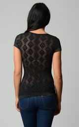 Women's Textured Knit Stretch Glitter Top Tops - Tophatter Daily Deals