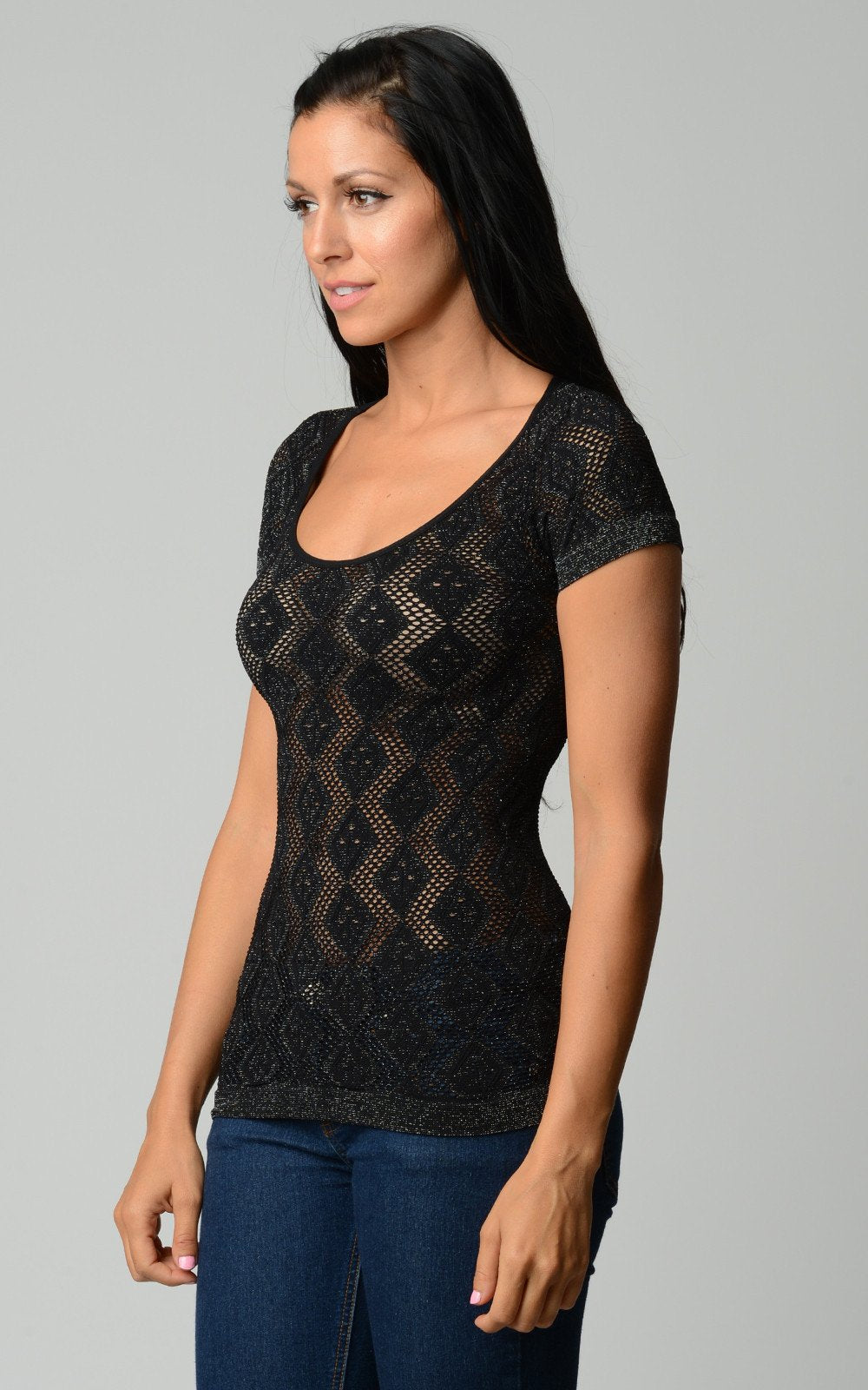 Women's Textured Knit Stretch Glitter Top Tops - Tophatter Daily Deals