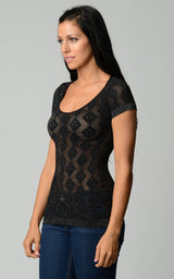 Women's Textured Knit Stretch Glitter Top Tops - Tophatter Daily Deals