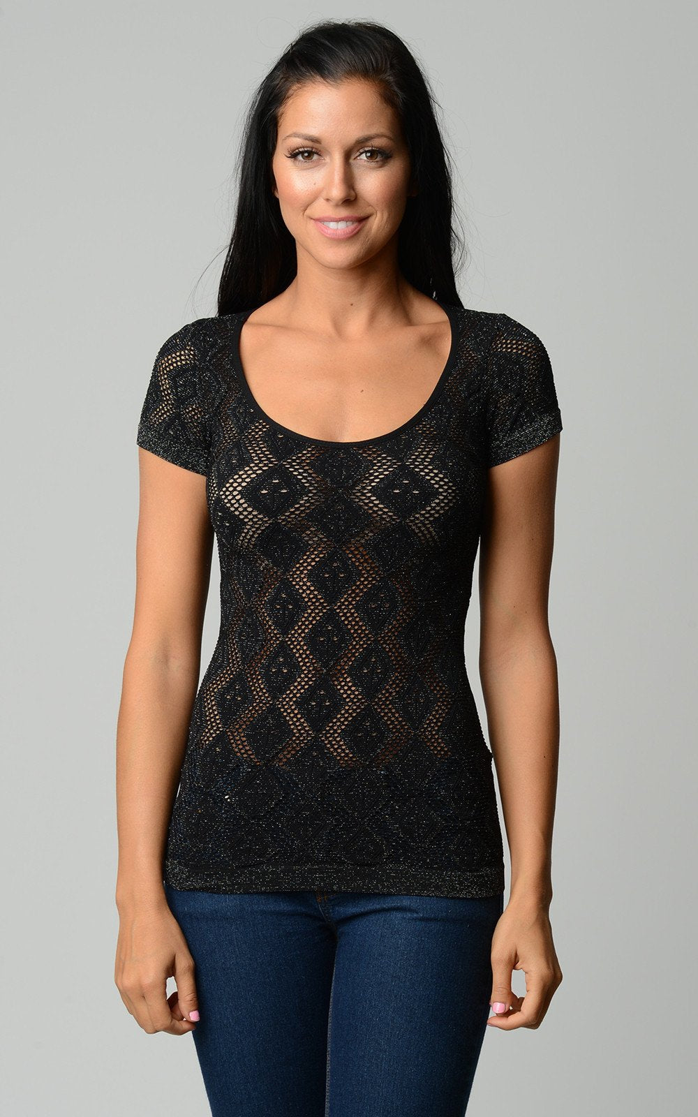 Women's Textured Knit Stretch Glitter Top One Size Black 6 Tops - Tophatter Daily Deals