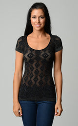 Women's Textured Knit Stretch Glitter Top One Size Black 6 Tops - Tophatter Daily Deals