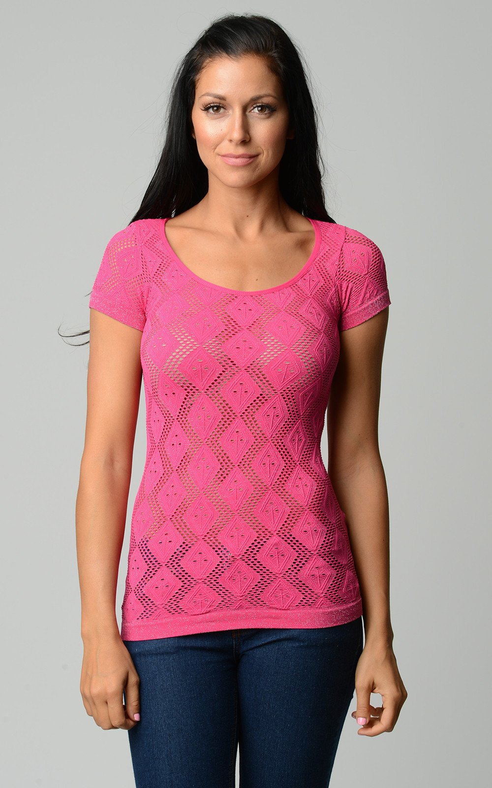 Women's Textured Knit Stretch Glitter Top One Size Fuchsia 8 Tops - Tophatter Daily Deals