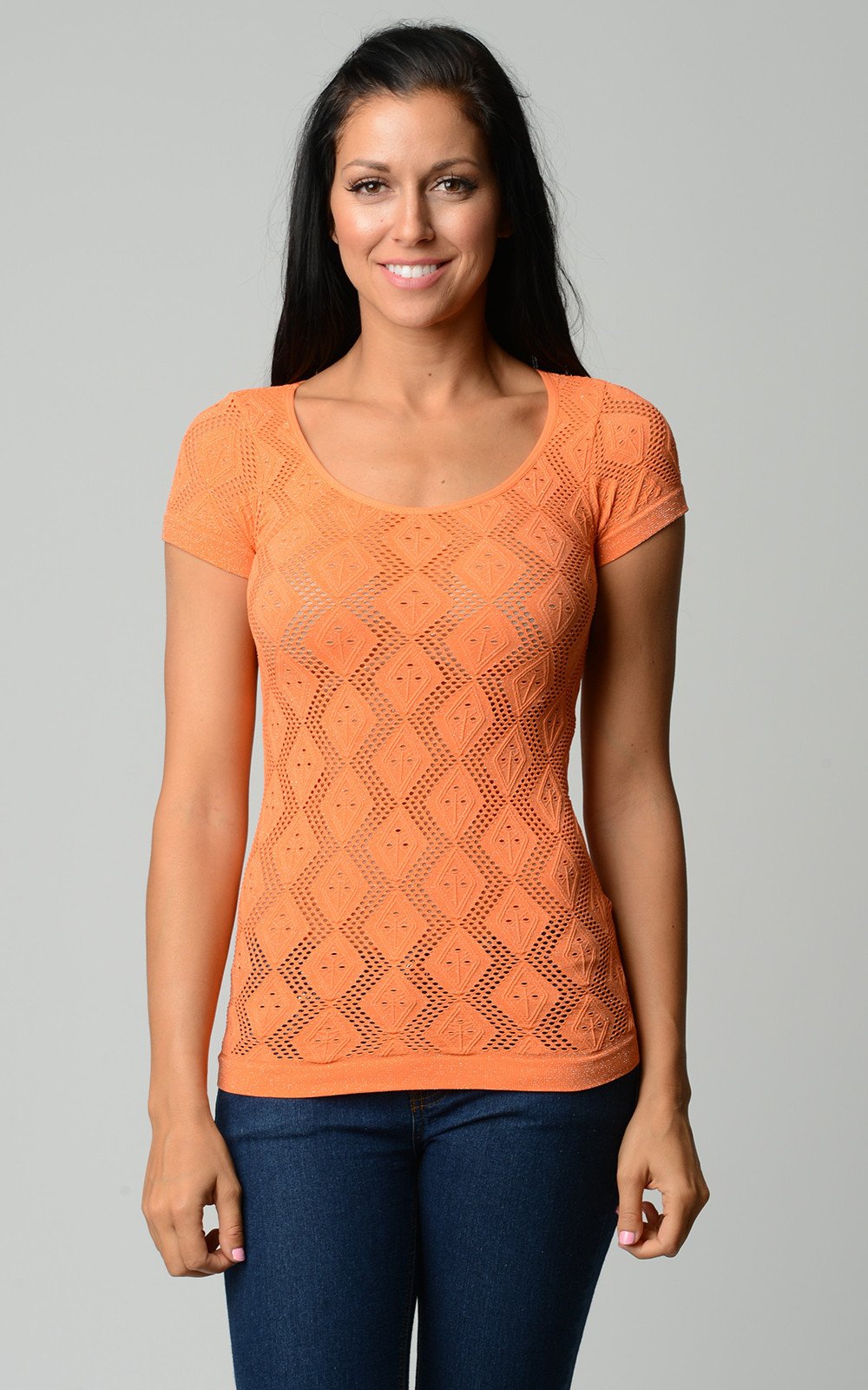 Women's Textured Knit Stretch Glitter Top One Size Orange 8 Tops - Tophatter Daily Deals