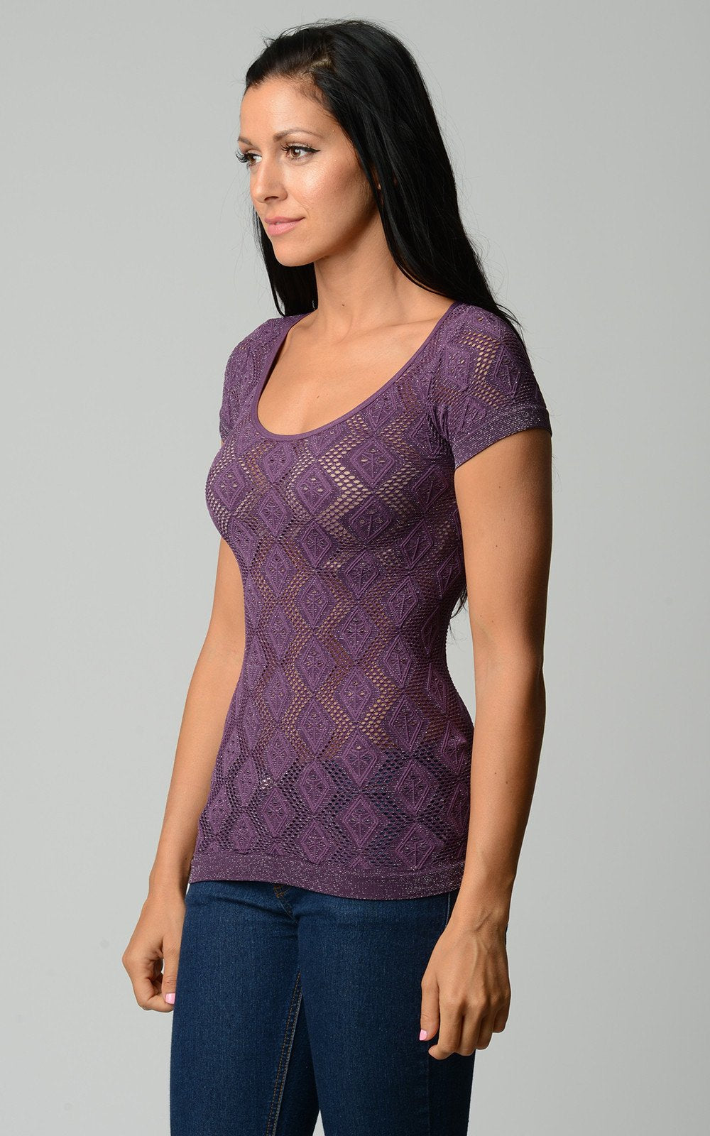 Women's Textured Knit Stretch Glitter Top Tops - Tophatter Daily Deals