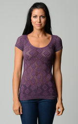Women's Textured Knit Stretch Glitter Top One Size Eggplant Tops - Tophatter Daily Deals