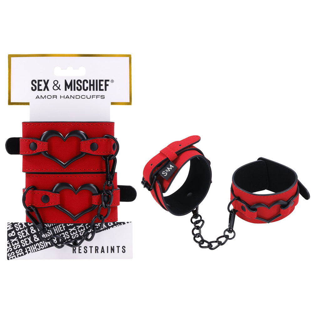 Sex & Mischief Amor Handcuffs in Red Vegan Leather > Bondage Gear > Restraints - Tophatter Daily Deals