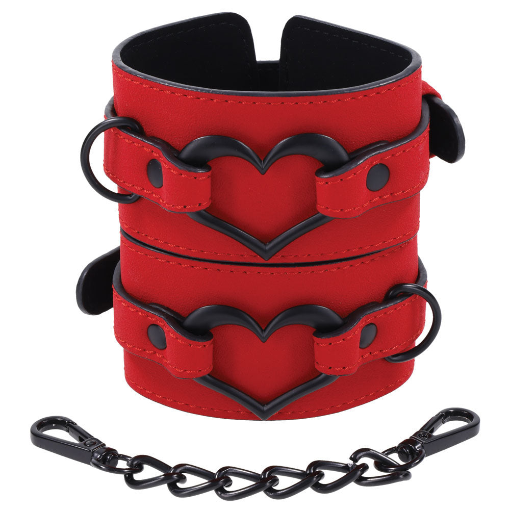 Sex & Mischief Amor Handcuffs in Red Vegan Leather > Bondage Gear > Restraints - Tophatter Daily Deals