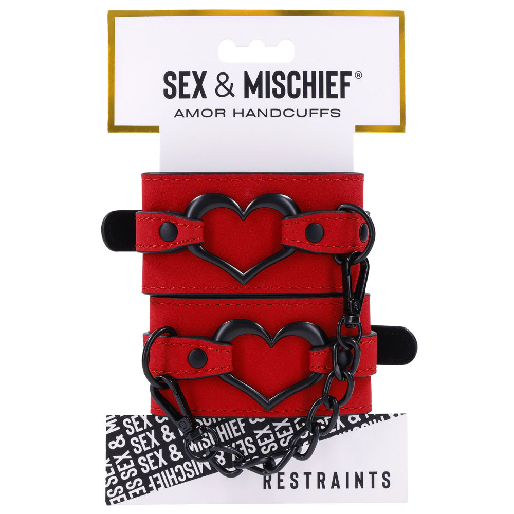 Sex & Mischief Amor Handcuffs in Red Vegan Leather > Bondage Gear > Restraints - Tophatter Daily Deals