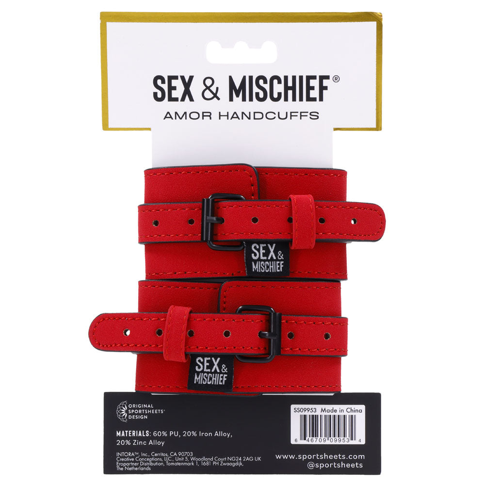 Sex & Mischief Amor Handcuffs in Red Vegan Leather > Bondage Gear > Restraints - Tophatter Daily Deals