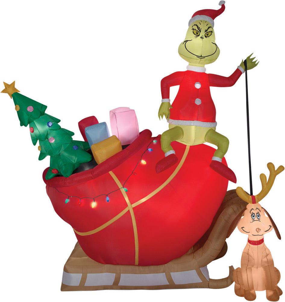 Airblown Grinch Max in Sled Inflatable Halloween Inflatable Decorations - Tophatter Daily Deals
