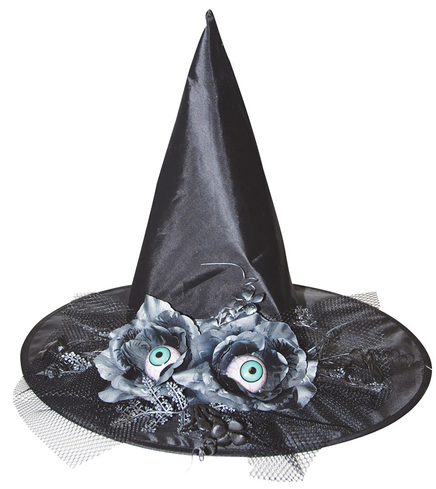 17" Witch Hat with Eyes & Flowers Halloween Hats & Headpieces - Tophatter Daily Deals