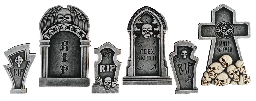 Skull Tombstone Kit - Pack of 6 Halloween Skeleton Decorations - Tophatter Daily Deals