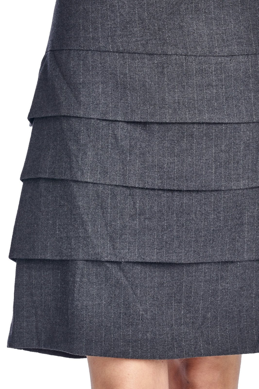 Larry Levine Grey/White Stretch Tiered Pinstripe Skirt Skirts - Tophatter Daily Deals