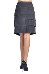 Larry Levine Grey/White Stretch Tiered Pinstripe Skirt Skirts - Tophatter Daily Deals