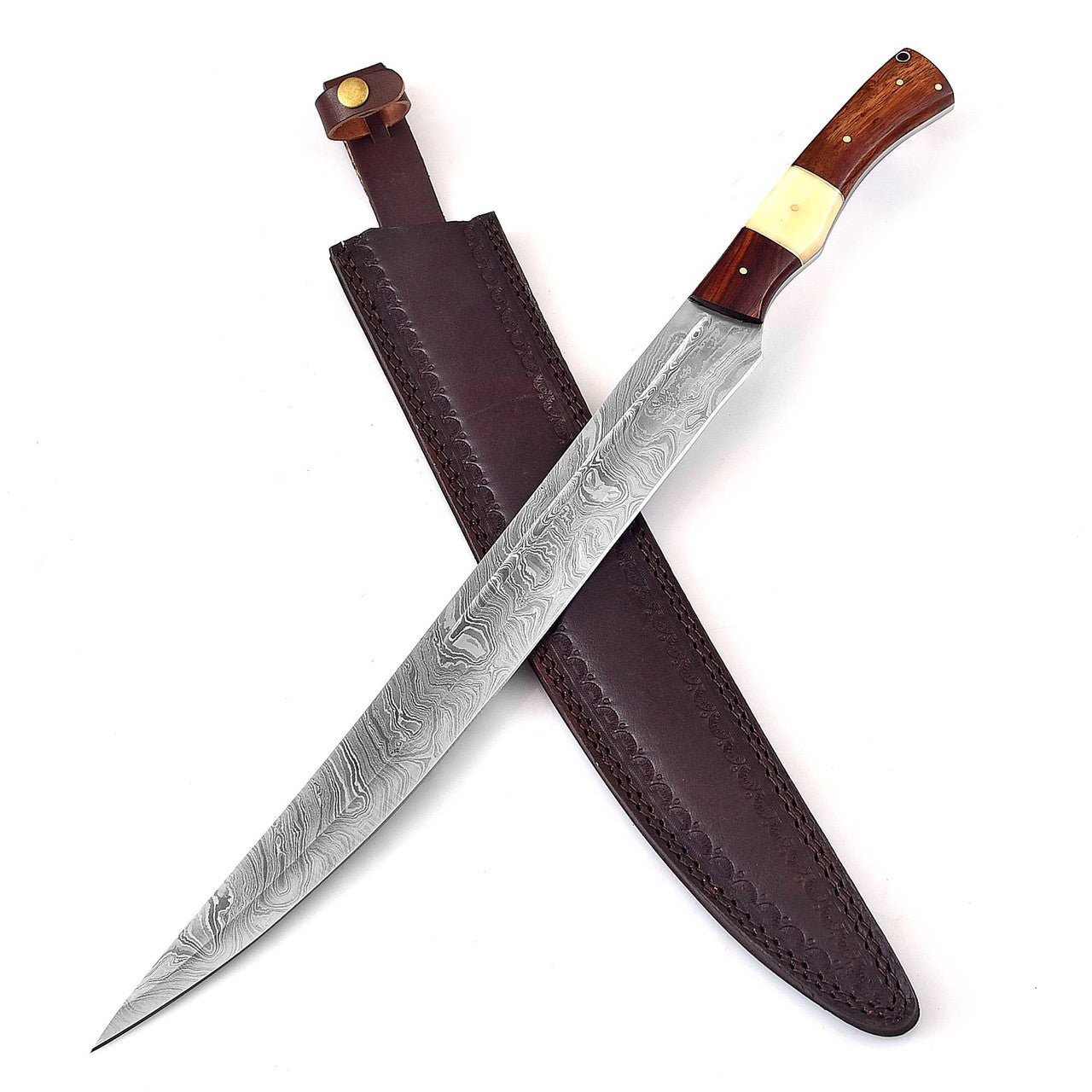 Damascus Steel Full Tang Germanic Style Single-Edged Long Sword Swords - Tophatter Daily Deals