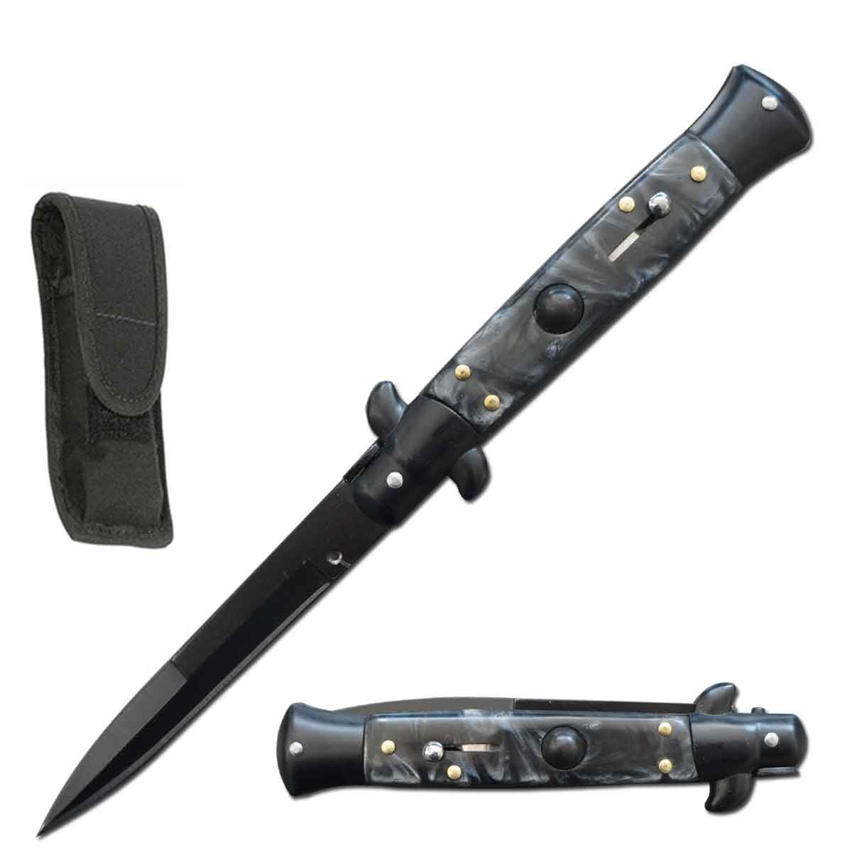 8.75" Italian Stiletto Automatic Knife Black Marble Handle - TOPHATTER'S ARMORY DEALS Collectible Weapons - Tophatter Daily Deals