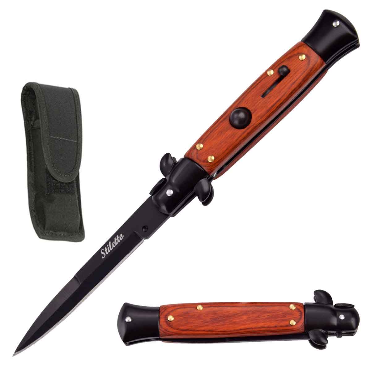 8.75" Italian Stiletto Automatic Knife Pakkawood Handle - TOPHATTER'S ARMORY DEALS Collectible Weapons - Tophatter Daily Deals