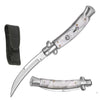 9.75" White Pearl Handle Italian Stiletto Switch Curved Blade Pocket Knife - TOPHATTER'S ARMORY DEALS Collectible Weapons - Tophatter Daily Deals