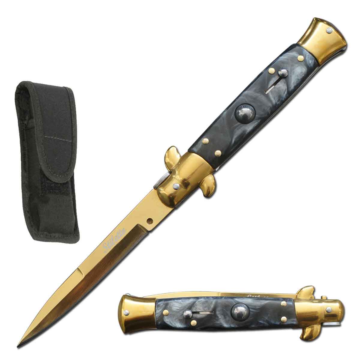 8.75" Classic Golden Italian Stiletto Switch Blade Automatic Knife - TOPHATTER'S ARMORY DEALS Collectible Weapons - Tophatter Daily Deals