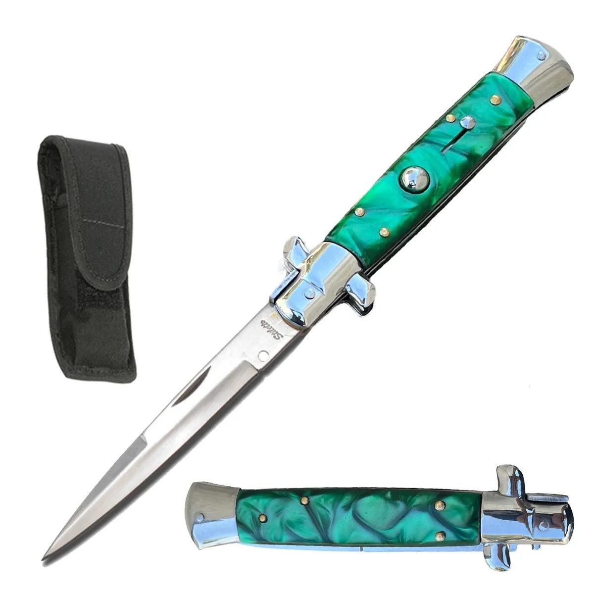 8.75" Classic Green Italian Stiletto Switch Blade Automatic Knife Collectible Weapons - Tophatter Daily Deals