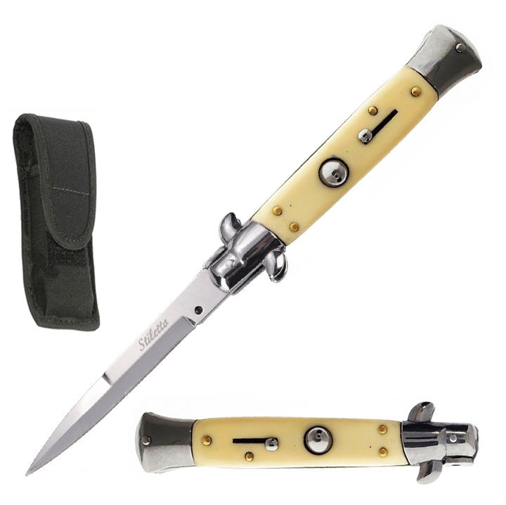 8.75" Italian Stiletto Automatic Switch Blade Knife Ivory Handle - TOPHATTER'S ARMORY DEALS Collectible Weapons - Tophatter Daily Deals