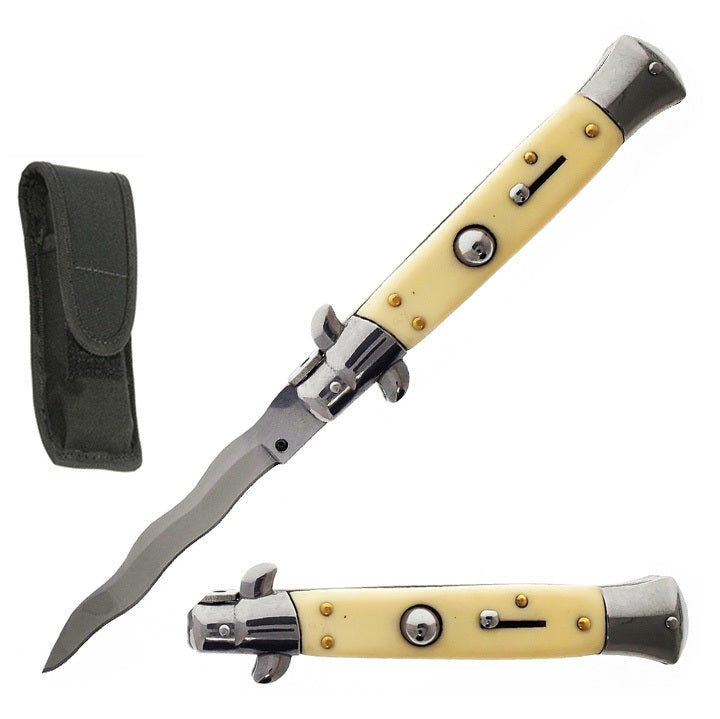 9" Ivory Handle Italian Stiletto Switch Kris Blade Pocket Knife - TOPHATTER'S ARMORY DEALS Collectible Weapons - Tophatter Daily Deals