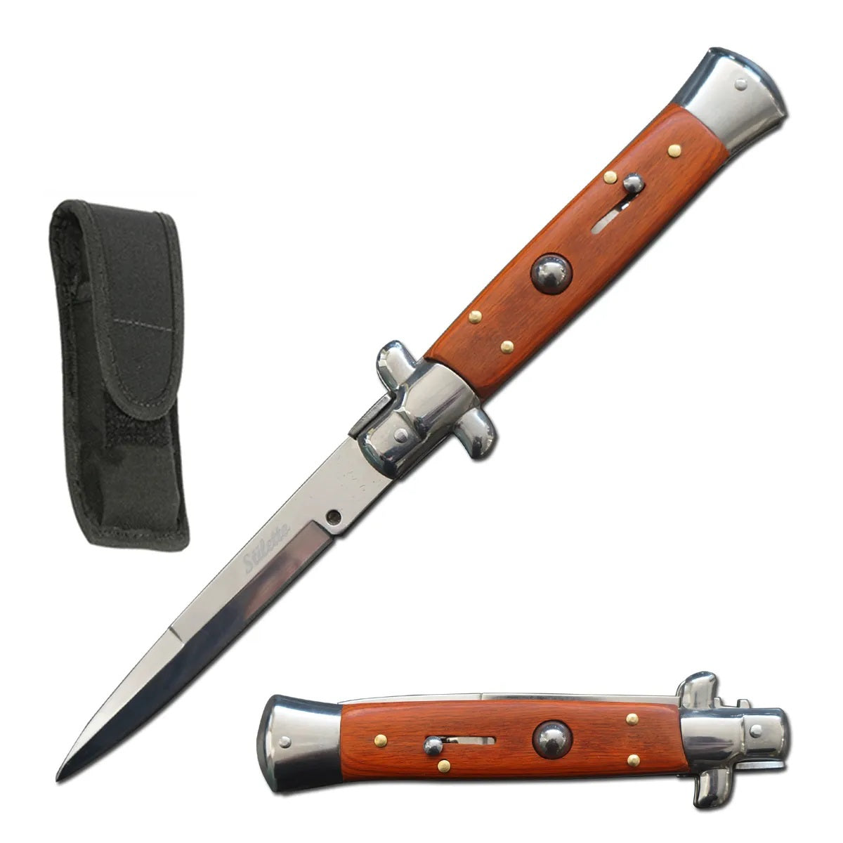 8.75" Italian Stiletto Automatic Knife Wood Handle Collectible Weapons - Tophatter Daily Deals