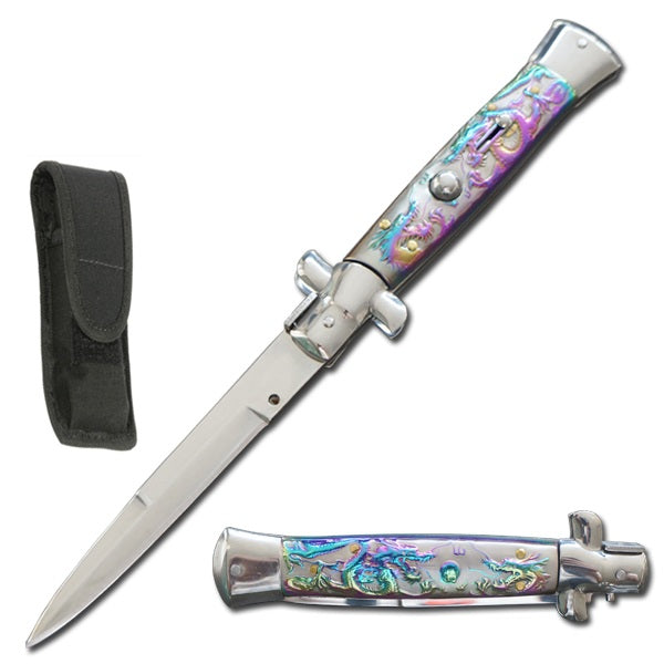 9.75" Italian Milano Stiletto Dragon Handle Automatic Knife - TOPHATTER'S ARMORY DEALS Collectible Weapons - Tophatter Daily Deals