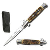 9.75" Italian Milano Stiletto Stag Handle Automatic Knife - TOPHATTER'S ARMORY DEALS Collectible Weapons - Tophatter Daily Deals