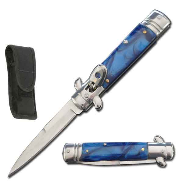 7.75" Automatic Switchblade Lever Lock Knife - Blue Pearl Handle - Tophatter's Guns'N'Weapons Store Collectible Weapons - Tophatter Daily Deals