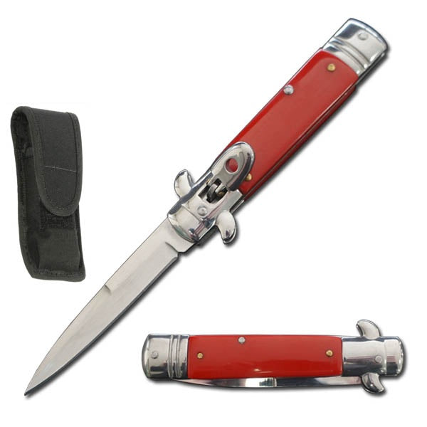 7.75" Automatic Switchblade Lever Lock Knife - Red Handle - TOPHATTER'S ARMORY DEALS Collectible Weapons - Tophatter Daily Deals