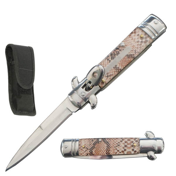 7.75" Automatic Switchblade Lever Lock Knife - Snake Skin Handle - TOPHATTER'S ARMORY DEALS Collectible Weapons - Tophatter Daily Deals