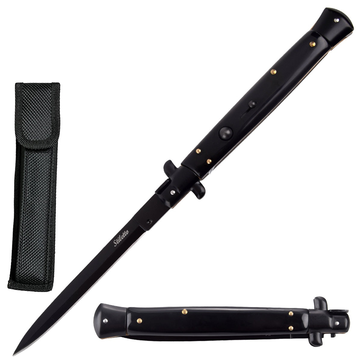 13" Big Boy Black Auto Italian Stiletto Switchblade Knife - TOPHATTER'S ARMORY DEALS Collectible Weapons - Tophatter Daily Deals