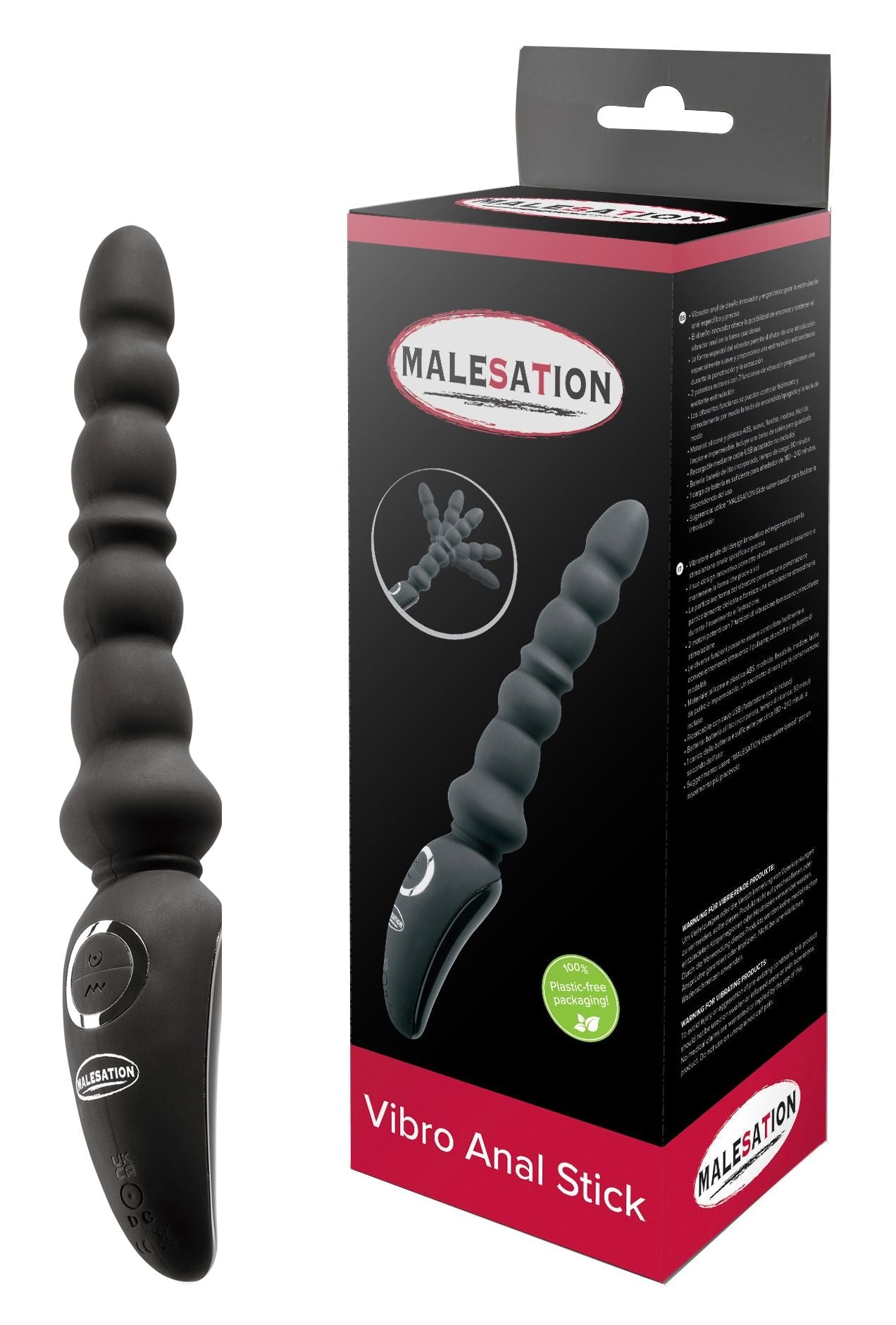 Malesation Vibro Anal Stick Black Silicone Flexible Waterproof with 7 Vibration Functions > Anal Range > Prostate Plugs - Tophatter Daily Deals