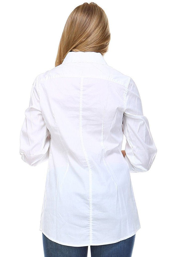 Women's 3/4 Three Quarter Sleeve Button Down Pleated Detail Top Tops / Button Down - Tophatter Daily Deals
