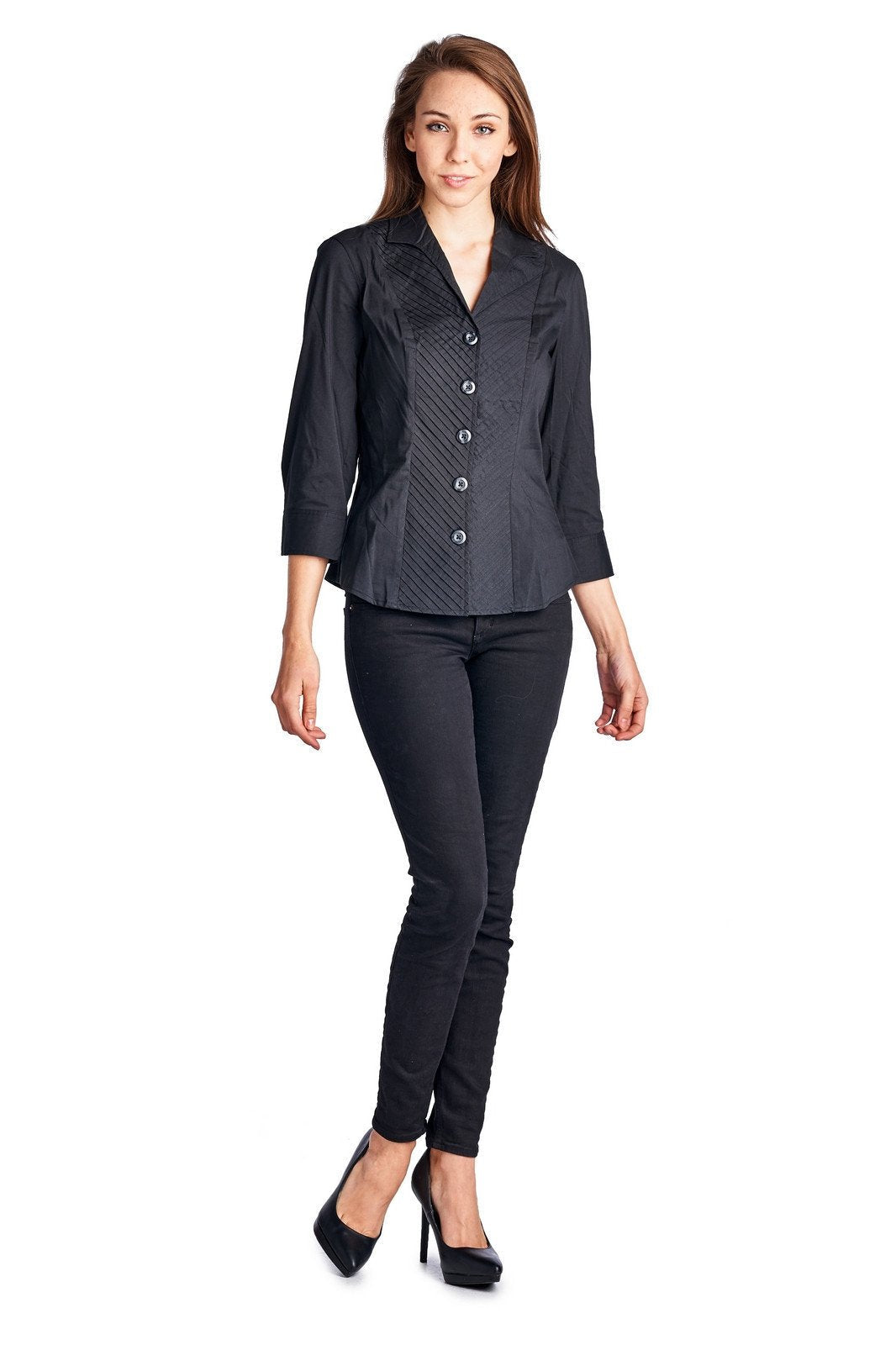 Women's Button Down Pleated Collar Shirt Tops / Button Down - Tophatter Daily Deals