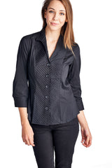 Women's Button Down Pleated Collar Shirt Black 87 Tops / Button Down - Tophatter Daily Deals