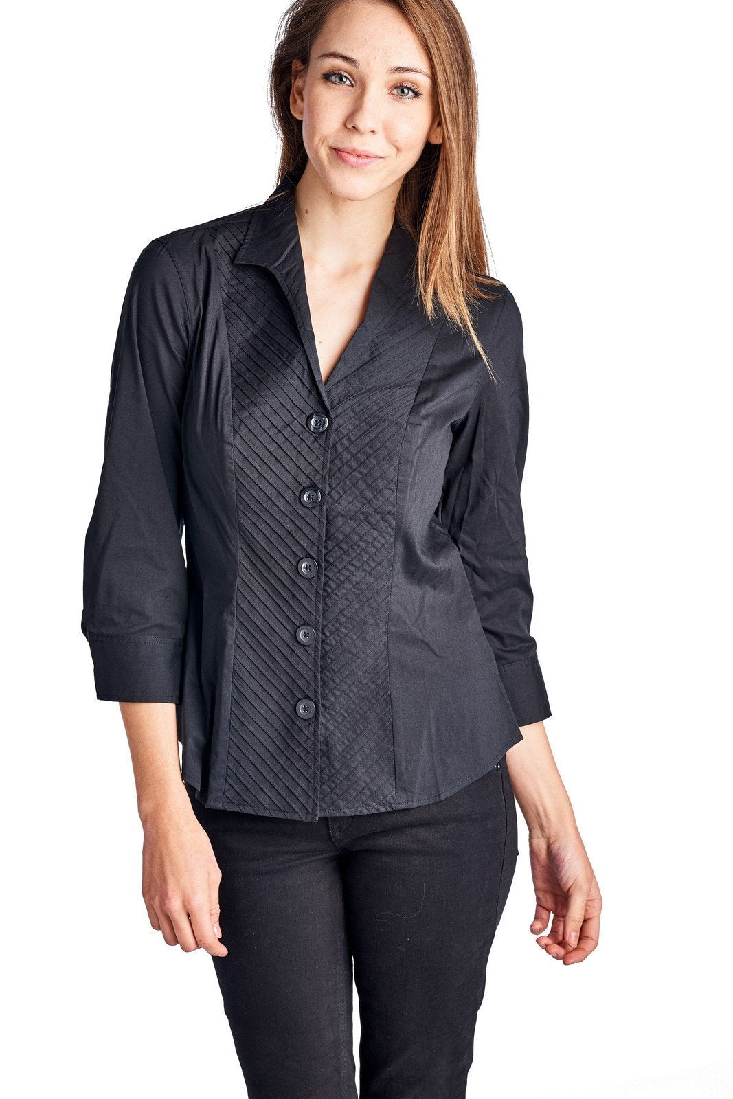 Women's Button Down Pleated Collar Shirt Black 87 Tops / Button Down - Tophatter Daily Deals