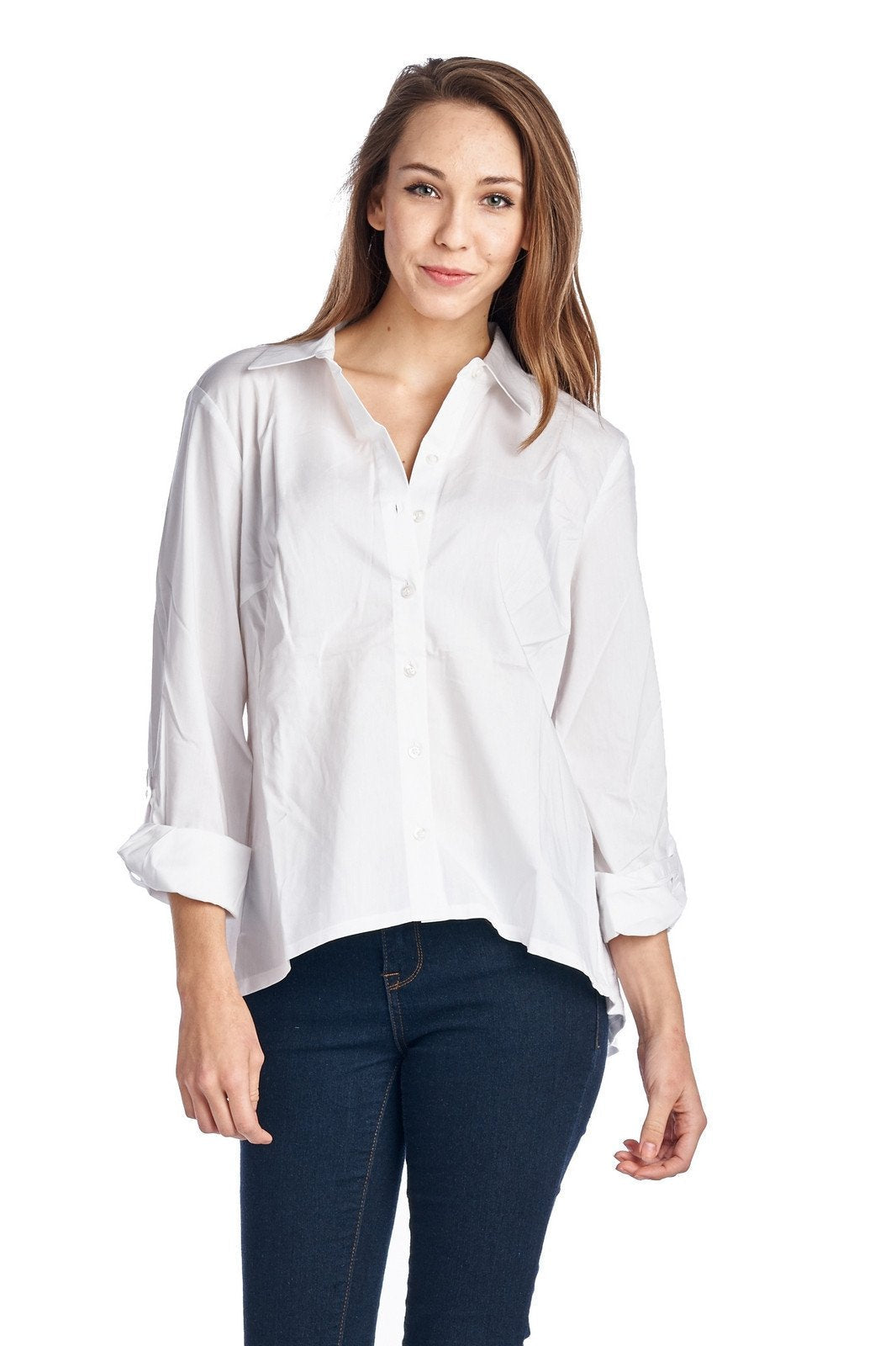 Women's Long Sleeve Button Down Woven/Knit Top White Tops / Button Down - Tophatter Daily Deals