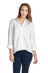 Women's Long Sleeve Button Down Woven/Knit Top White Tops / Button Down - Tophatter Daily Deals