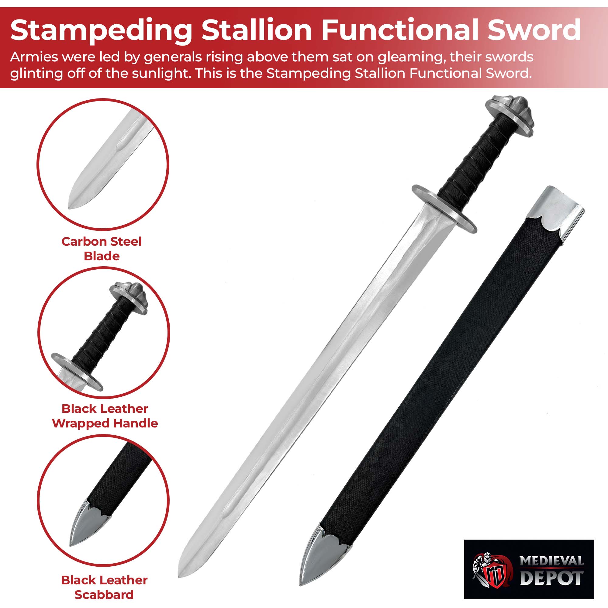 Stampeding Stallion Functional Replica Medieval Sword Swords - Tophatter Daily Deals