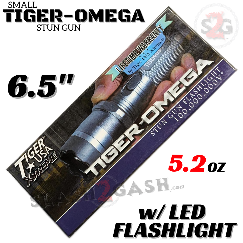STUN GUN 100M Volts w/ LED Flashlight Tiger USA - Tiger Omega Silver SD-StunGun - Tophatter Daily Deals