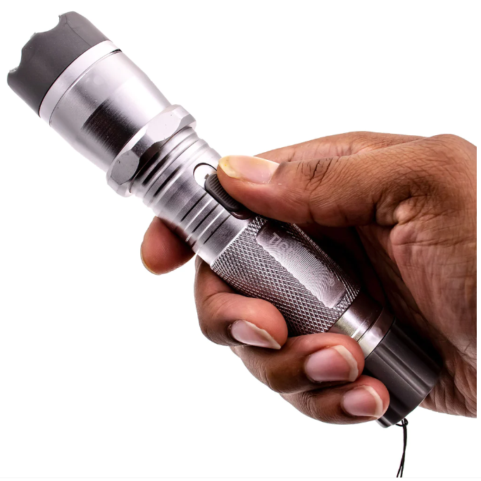 STUN GUN 100M Volts w/ LED Flashlight Tiger USA - Tiger Omega Silver SD-StunGun - Tophatter Daily Deals
